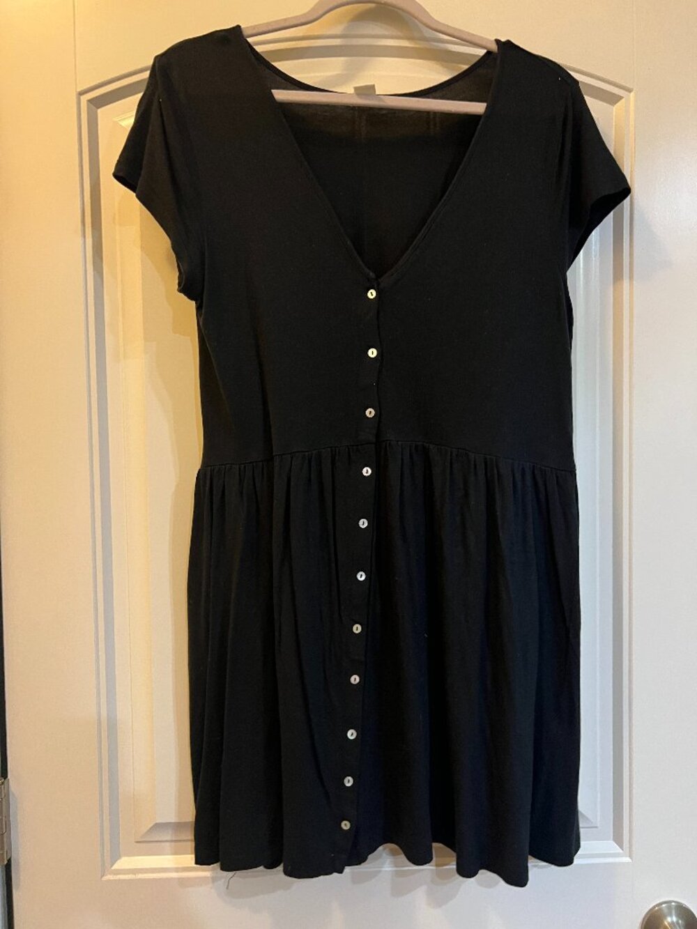 H&M Basics Black Button Down Mini Dress V Neck - M